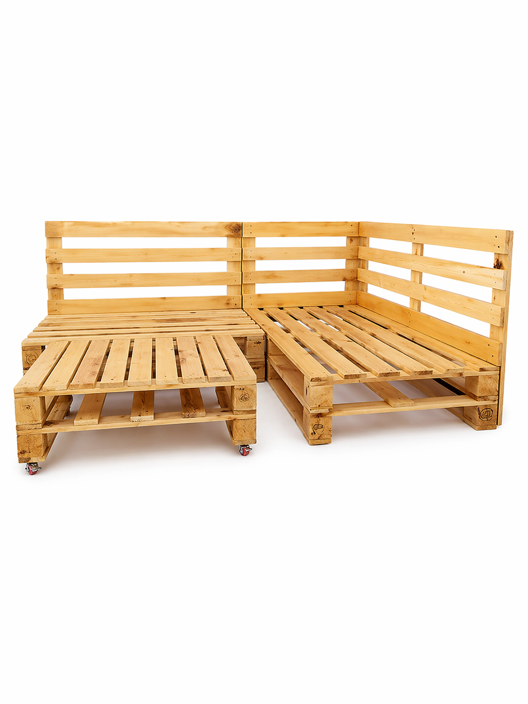Conjunto esquinero de palets para exterior con mesa